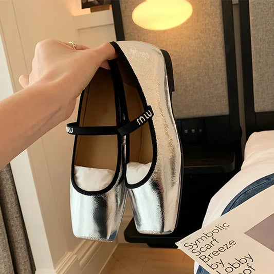 Women’s Ballet Flats - Elegant French Square-Toe Mary Jane Slip-On Shoes