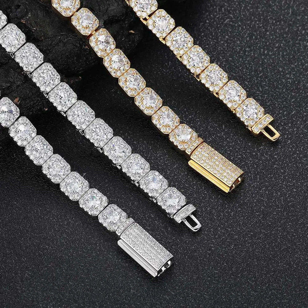 HHIOK 18K Gold Plated Tennis Chain Necklace - 5A Cubic Zirconia Iced Out 5mm/7mm Hip Hop Diamond Chain for Men & Women, Shiny Party Jewelry