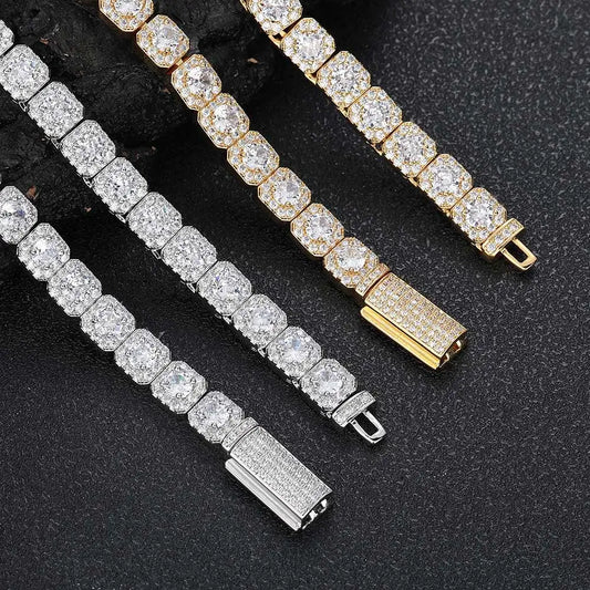 HHIOK 18K Gold Plated Tennis Chain Necklace - 5A Cubic Zirconia Iced Out 5mm/7mm Hip Hop Diamond Chain for Men & Women, Shiny Party Jewelry