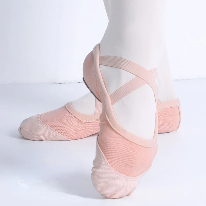 Women’s Elastic Mesh Ballet Shoes - Soft Split-Sole Ballerina Slippers, Breathable Dance Shoes
