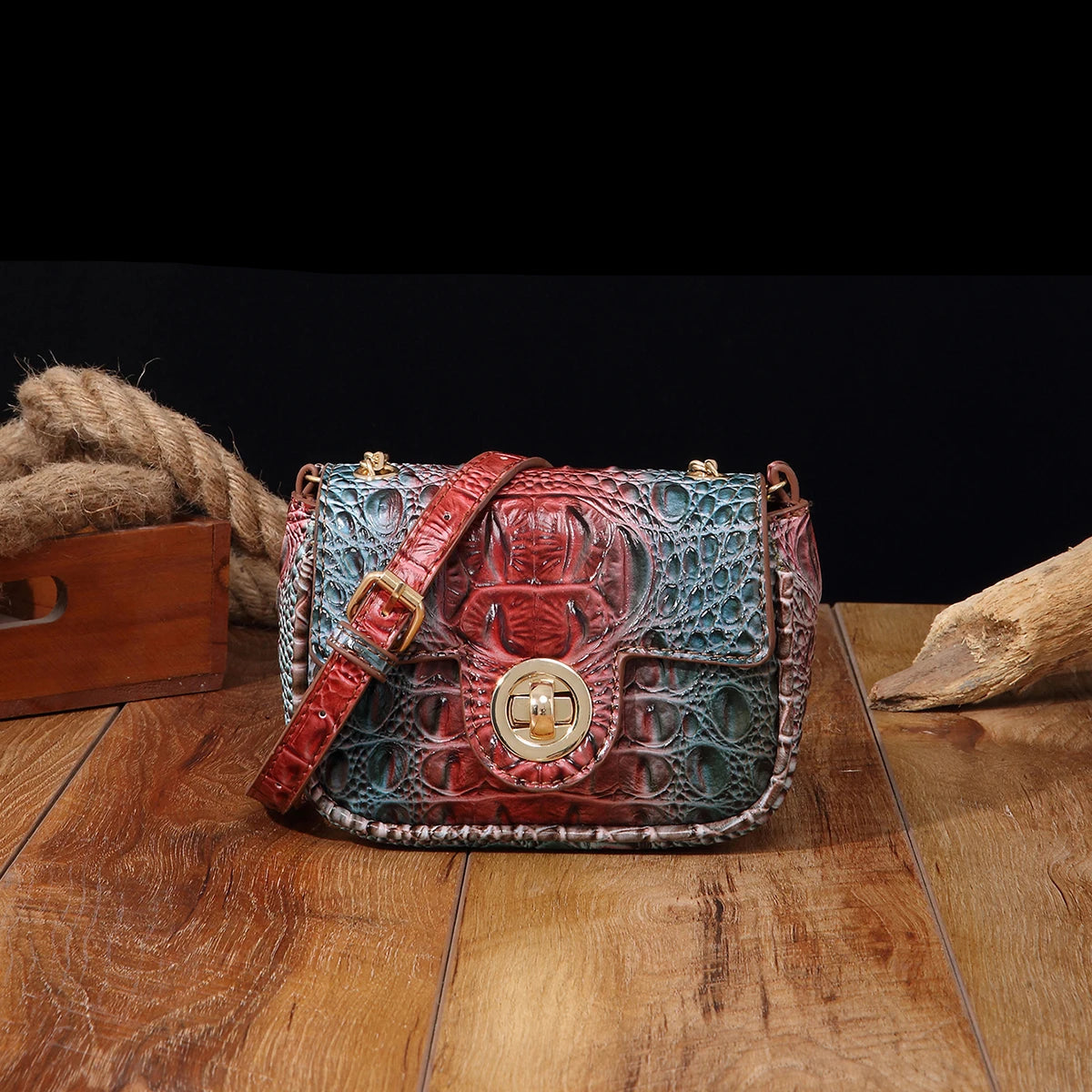 Mini Croco Flip Crossbody - Colorful Lipstick Shoulder Bag with Twist Lock