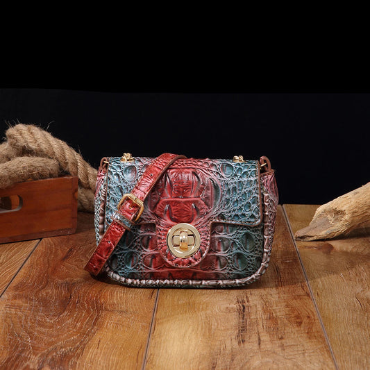 Mini Croco Flip Crossbody - Colorful Lipstick Shoulder Bag with Twist Lock