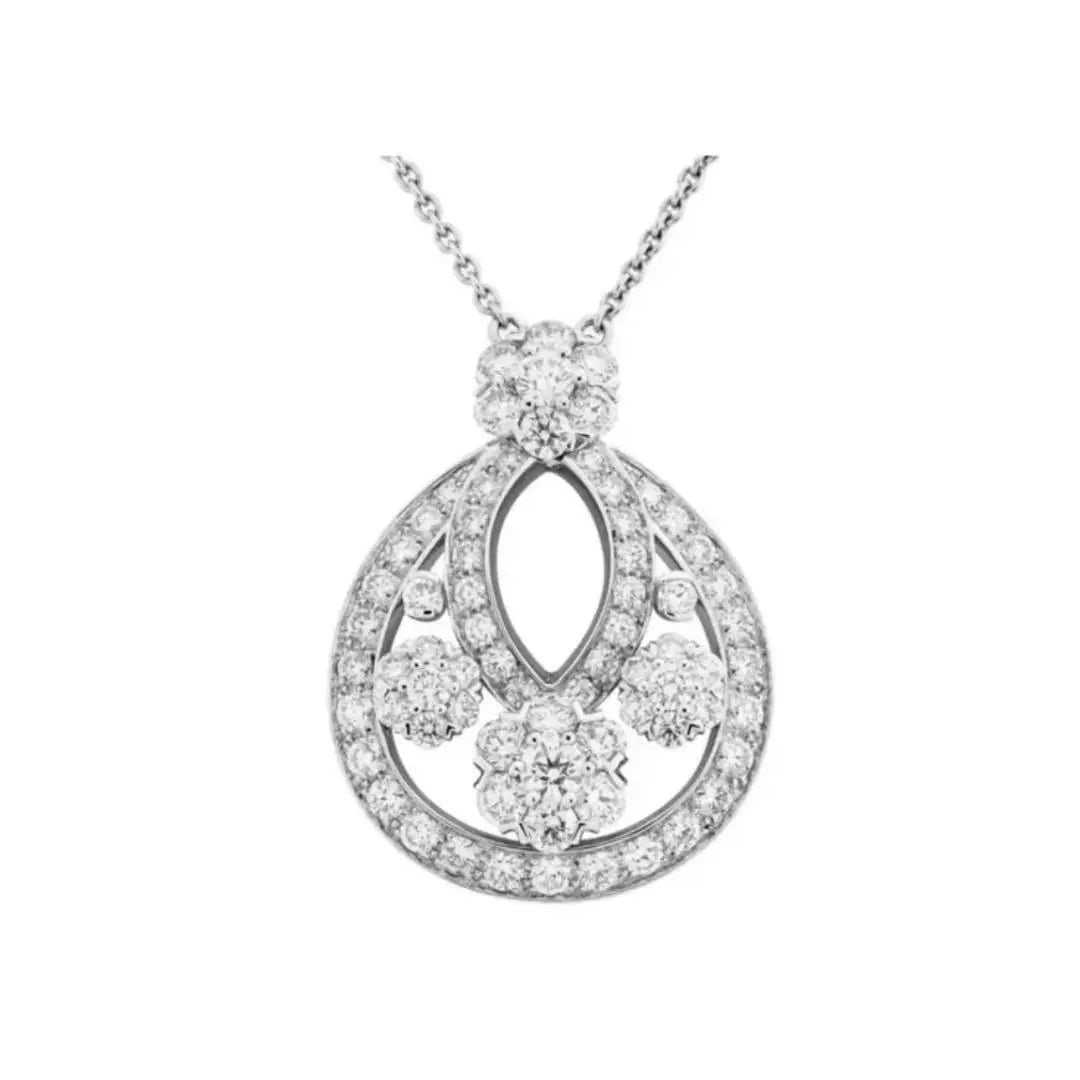S925 Sterling Silver Snow Hollow Flower & Water Drop Necklace - Light Luxury Diamond-Inlaid Pendant for Women