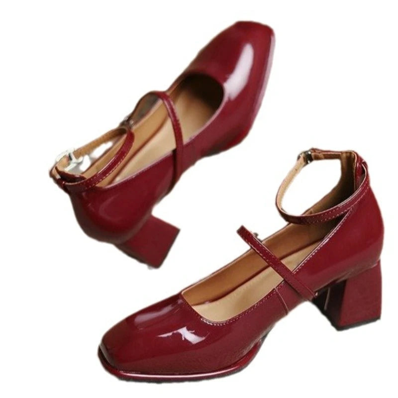 Women’s Retro Mary Jane Shoes - Thick Heels, Square Toe, High-Quality Leather