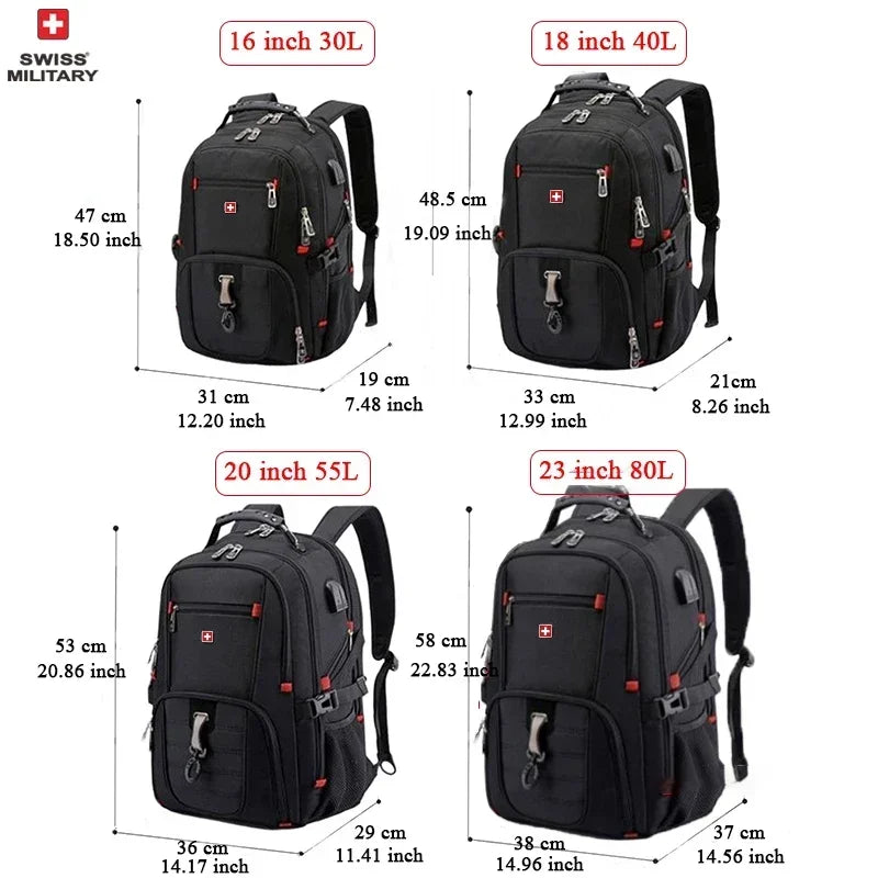 Swiss 17" Laptop Backpack - Waterproof Swiss-Style Multifunctional Travel Bag with USB Charging Port