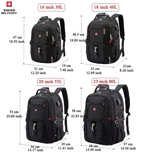 Swiss 17" Laptop Backpack - Waterproof Swiss-Style Multifunctional Travel Bag with USB Charging Port