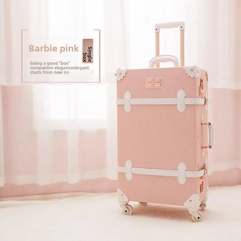 Vintage Style Retro Trolley Luggage - 360° Spinner Wheels Carry-On Suitcase for Women & Men, Pink, 20/22/24/26 Inch