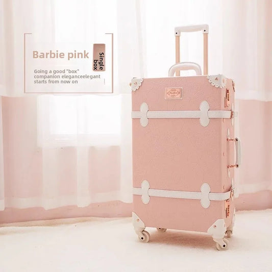 Vintage Style Retro Trolley Luggage - 360° Spinner Wheels Carry-On Suitcase for Women & Men, Pink, 20/22/24/26 Inch