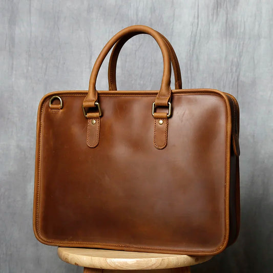 Retro Men’s Leather Briefcase | Genuine Cowhide 14-Inch Laptop Business Shoulder & Messenger Bag