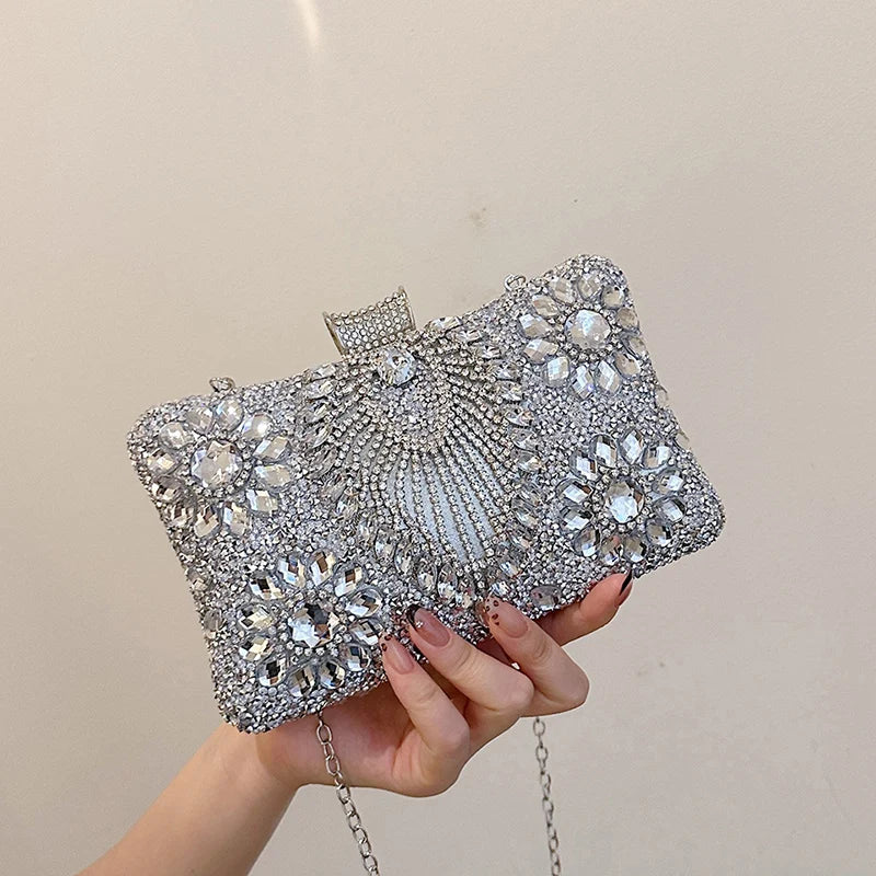 Crystal Bloom Luxe Evening Clutch – Sparkling Rhinestone Crossbody for Women