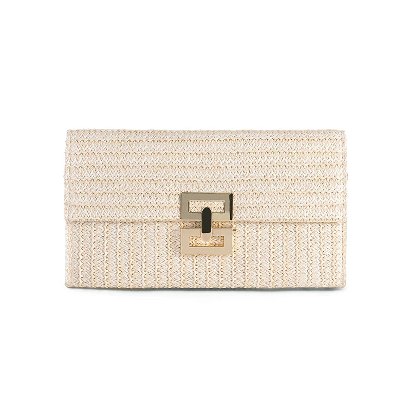 Boho Breeze Woven Straw Clutch - Summer Envelope Shoulder Purse