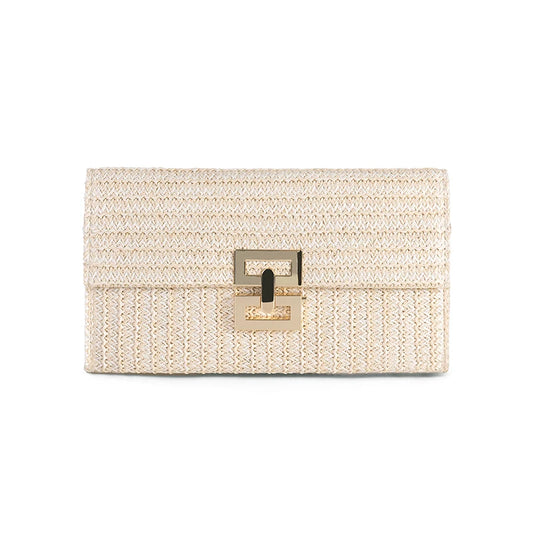 Boho Breeze Woven Straw Clutch - Summer Envelope Shoulder Purse