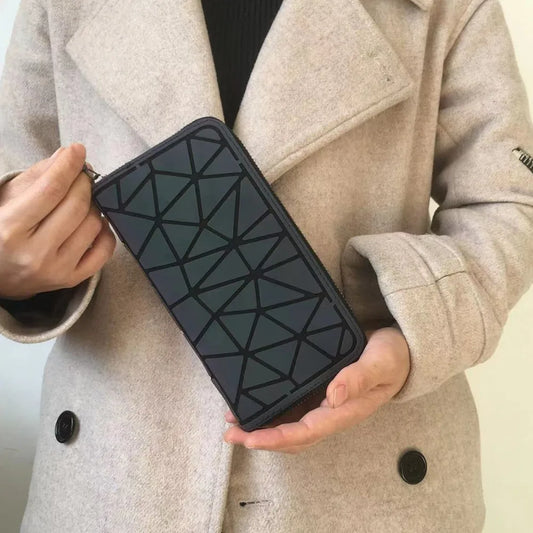 Fashion Luminous Geometric Rhombus Long Zipper Wallet for Women - Multi-Card Phone Holder & Coin Purse