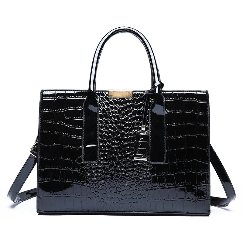 Cavara Luxe Croco Tote - Elegant Top-Handle & Crossbody Bag for Work & Travel