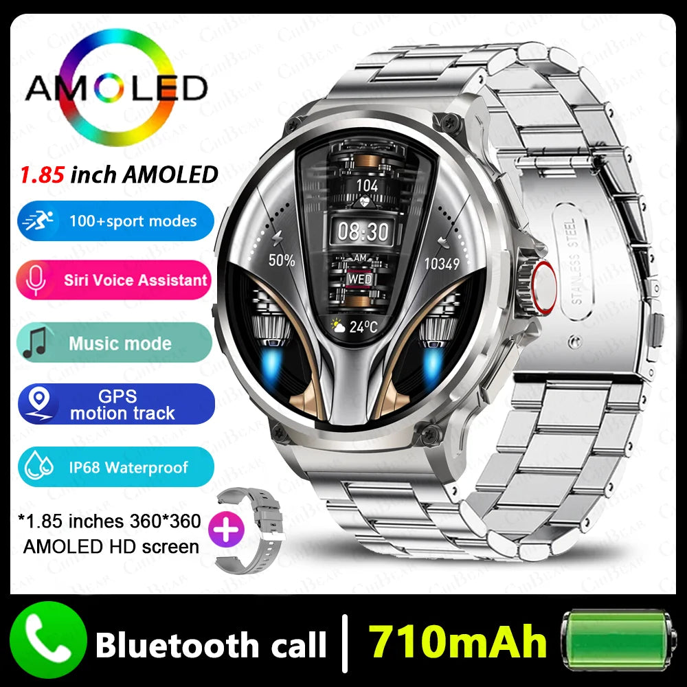 Premium GPS Smartwatch for Men - 1.85-Inch HD AMOLED Screen, 710mAh Battery, Sport & Bluetooth Call Function