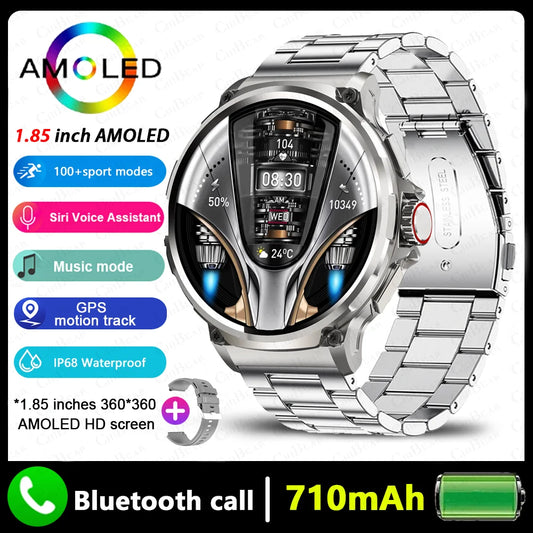 Premium GPS Smartwatch for Men - 1.85-Inch HD AMOLED Screen, 710mAh Battery, Sport & Bluetooth Call Function