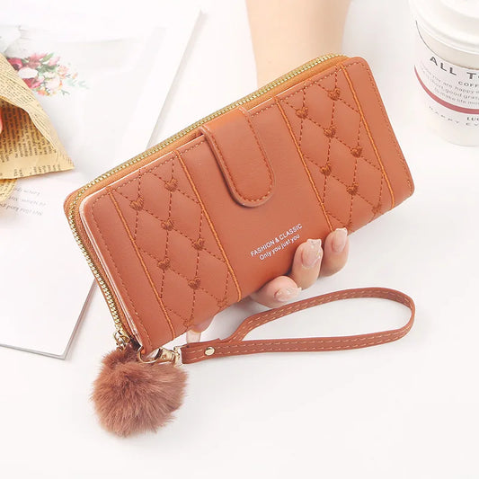 Women's Long PU Leather Wallet - Large Capacity Card Holder & Zipper Coin Purse with Phone Compartment and Wristlet