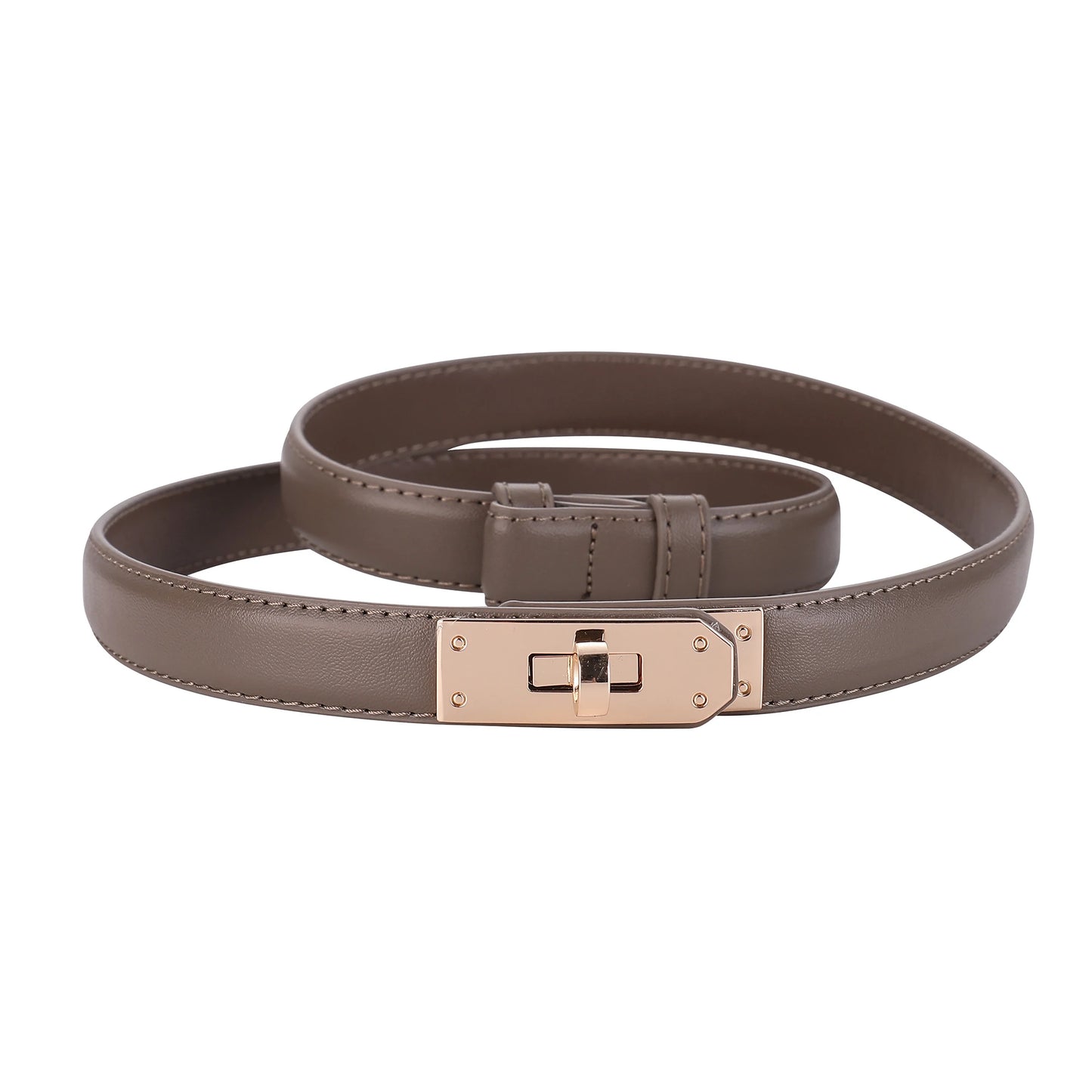 Women’s Leather Belt - Golden Metal Buckle, Luxury Casual Strap for Jeans & Dresses