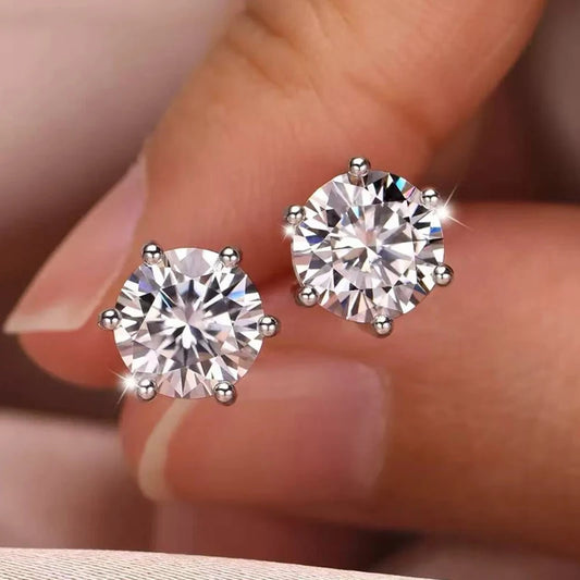One Carat Moissanite Earrings - 925 Sterling Silver Elegant Sparkling Jewelry for Women