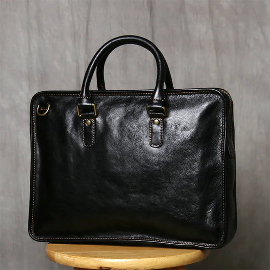 Retro Men’s Leather Briefcase | Genuine Cowhide 14-Inch Laptop Business Shoulder & Messenger Bag