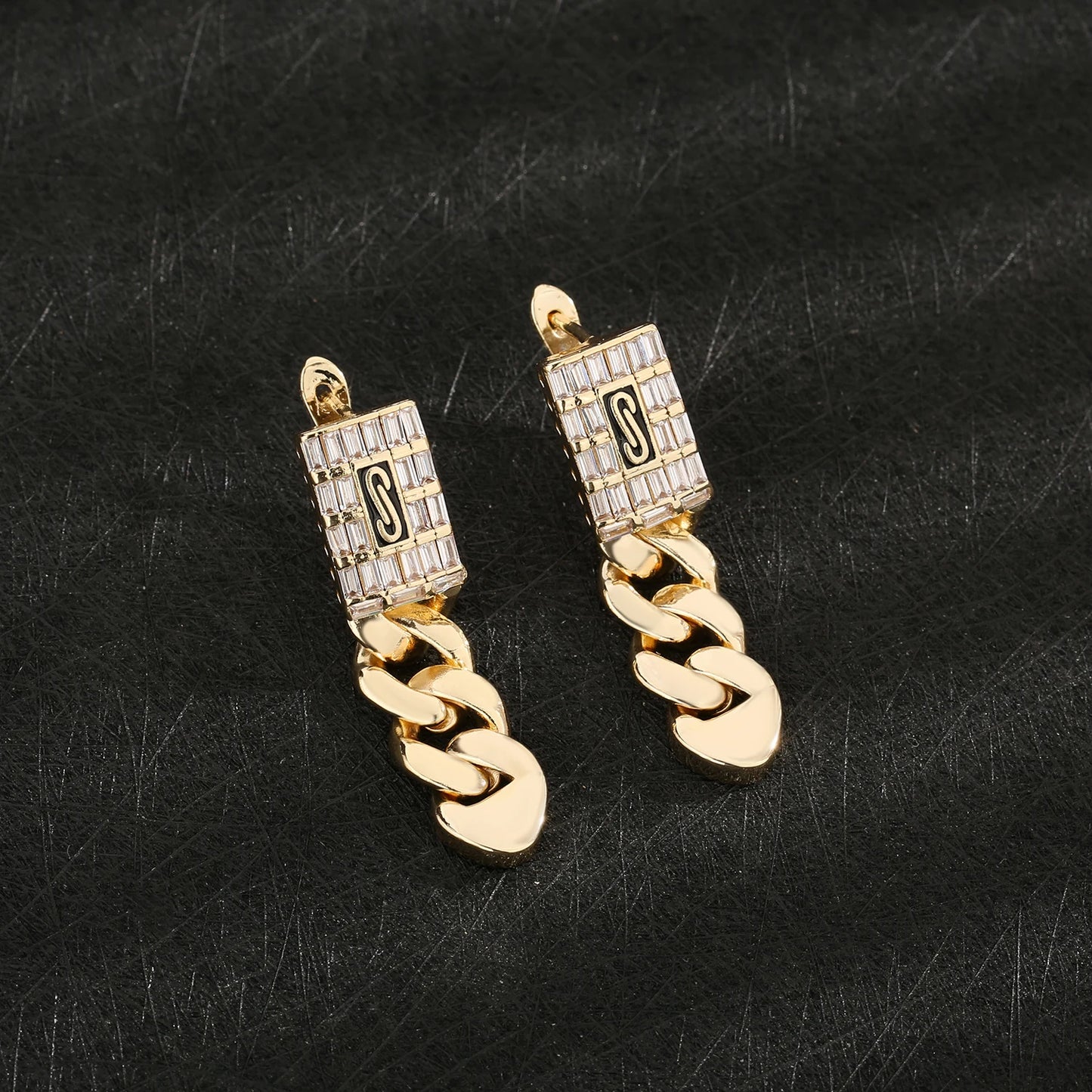 14K Gold Plated Brass Cuban Chain Hoop Earrings - Elegant Luxury Jewelry for Women, Perfect Gift for Anniversaries