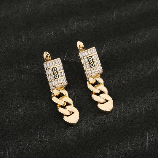 14K Gold Plated Brass Cuban Chain Hoop Earrings - Elegant Luxury Jewelry for Women, Perfect Gift for Anniversaries