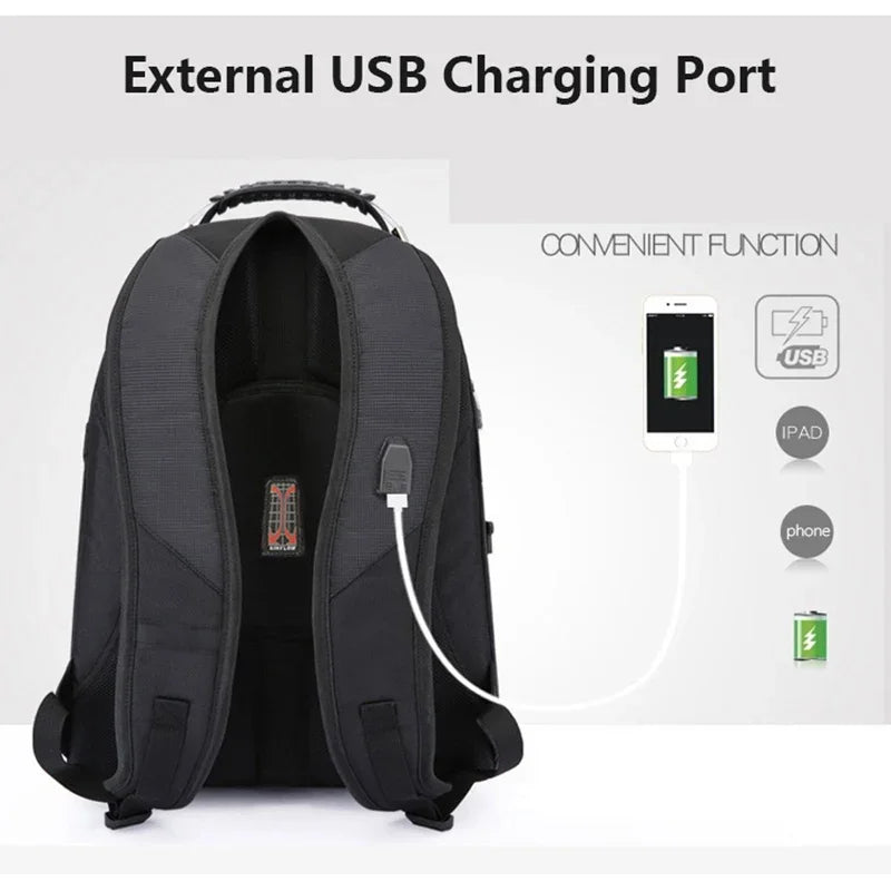 Swiss Multifunctional 17-Inch Laptop Backpack - Water-Resistant Travel & College Bag with USB Charging