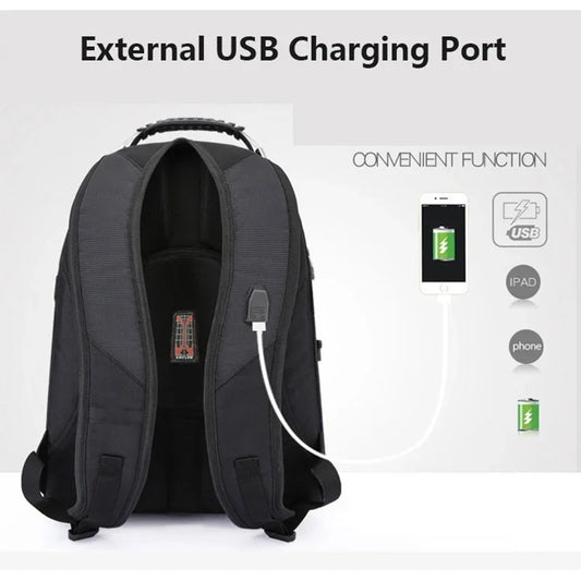 Swiss Multifunctional 17-Inch Laptop Backpack - Water-Resistant Travel & College Bag with USB Charging