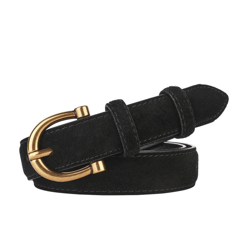 Women’s Luxury Suede Belt - Stylish Leather Strap with Gold Pin Buckle