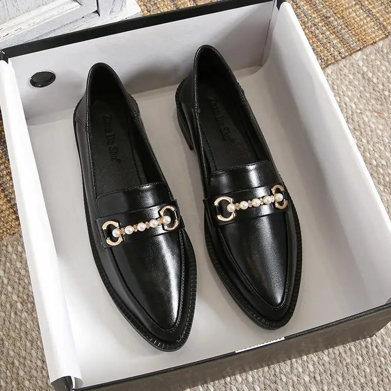 Women’s Autumn Flats & Oxfords - Pointed Toe Loafers with Fur, Casual Leather Sneakers