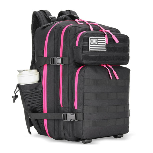 LHI 45L Tactical Backpack for Men & Women - Large Outdoor Sports Hiking Gym Bag with Bottle Holder