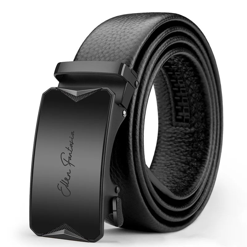 Men’s Genuine Leather Belt - Automatic Alloy Buckle Ratchet Designer Strap