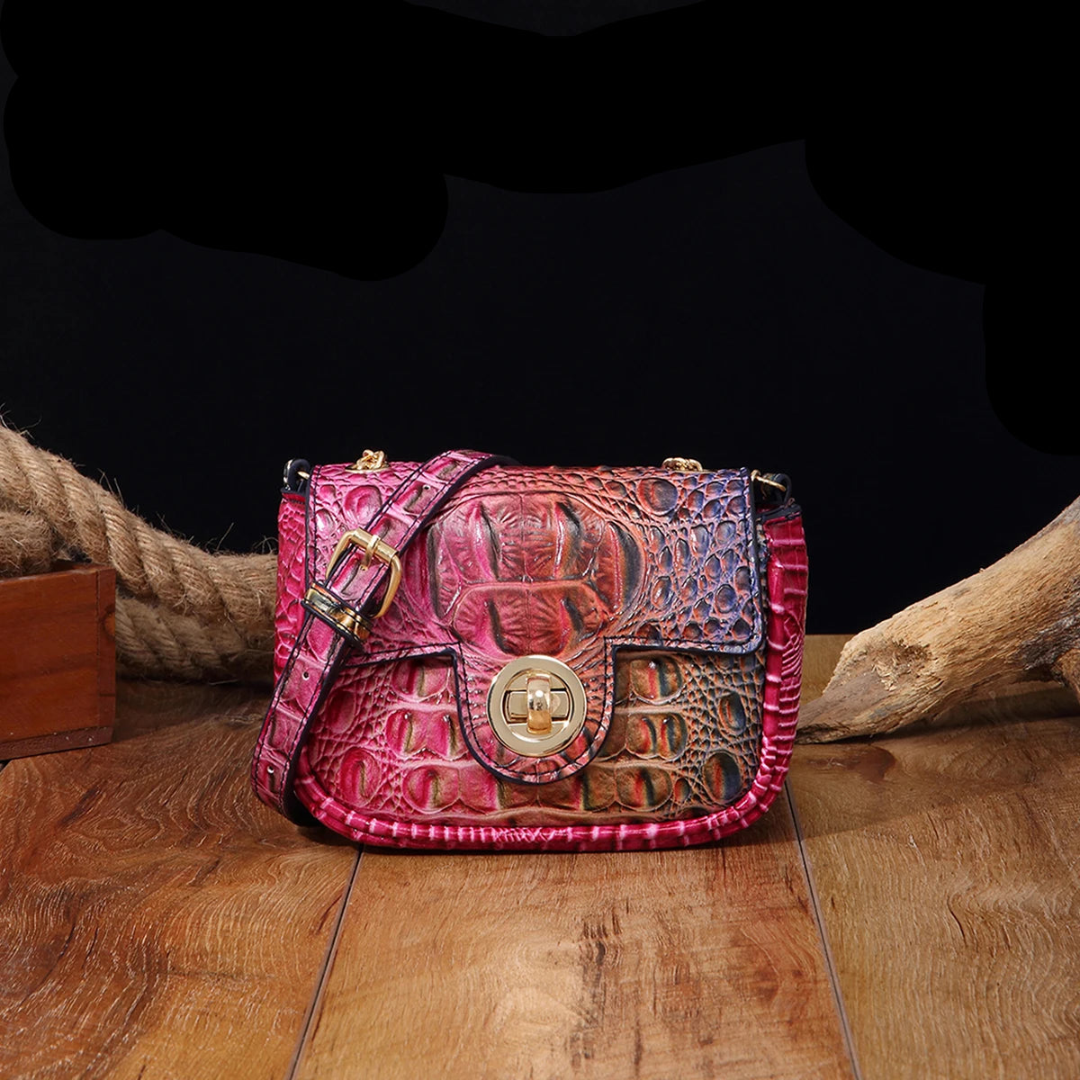 Mini Croco Flip Crossbody - Colorful Lipstick Shoulder Bag with Twist Lock
