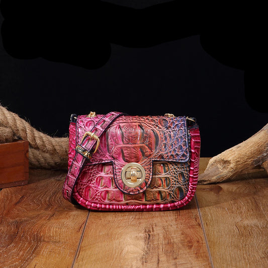 Mini Croco Flip Crossbody - Colorful Lipstick Shoulder Bag with Twist Lock