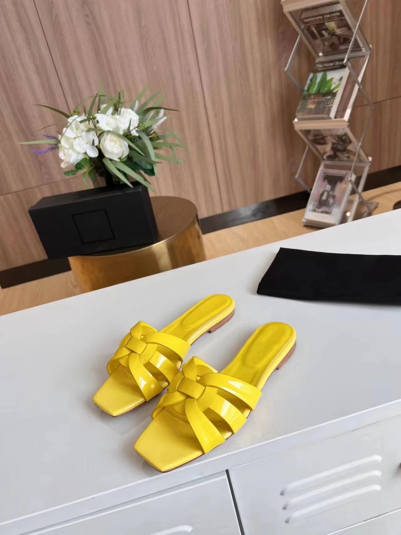 Women’s Genuine Leather Slippers - Square & Open Toe Flats, Fashionable Party and Outdoor Beach Shoes