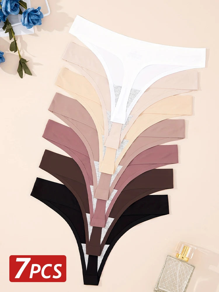 7-Piece Ice Silk Seamless G-String Set - Low-Waist Thongs for Women