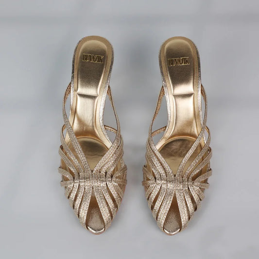 New Gold Hollow Thin Strap Heels - Luxury Women’s Pointed Toe Stiletto Mules, Office & Summer Party Pumps