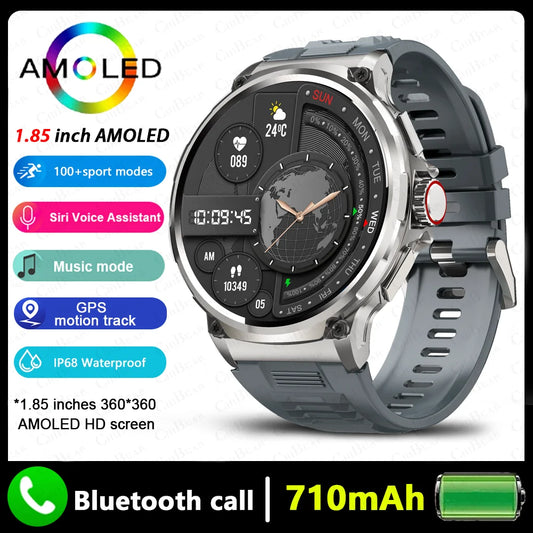 Premium GPS Smartwatch for Men - 1.85-Inch HD AMOLED Screen, 710mAh Battery, Sport & Bluetooth Call Function