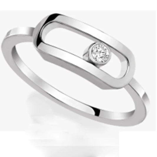 Exquisite Single Diamond Sliding Ring - 925 Sterling Silver Luxury Jewelry
