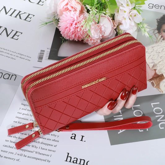 Long PU Leather Women's Wallet - Double Zipper Clutch with Tassel, Card Holder, Coin Purse & Phone Pocket