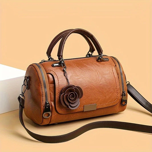 Heritage Bloom - Vintage Style PU Leather Boston Satchel