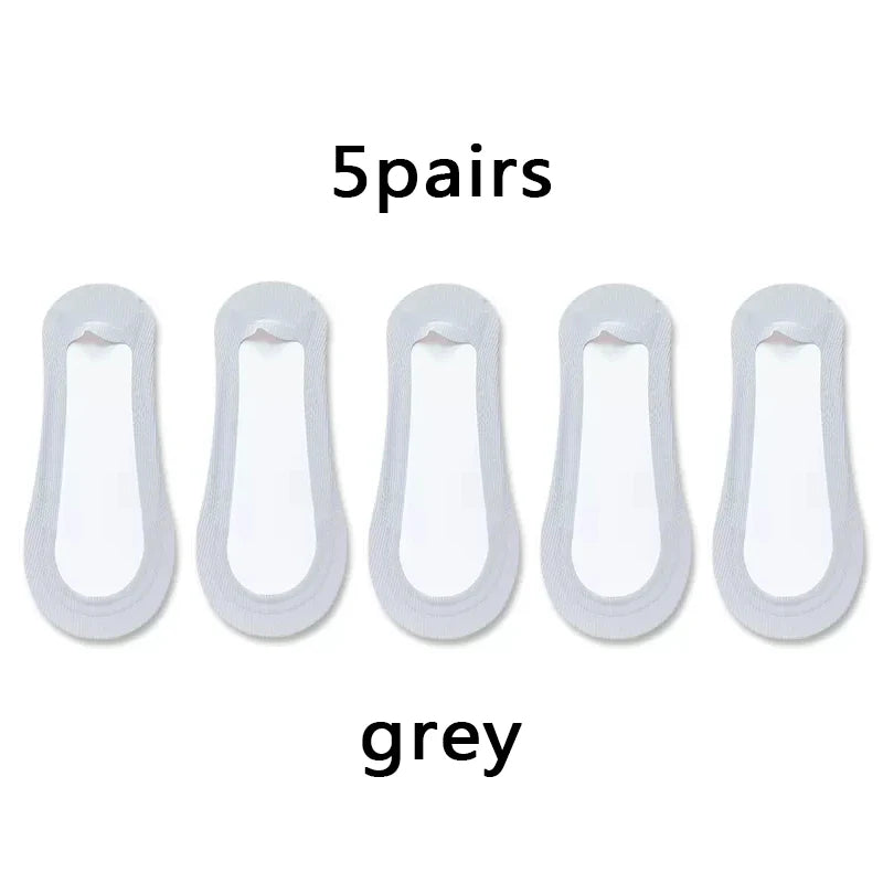 Women’s Non-Slip Invisible Ice Silk Socks – 5 Pairs, Seamless Low-Cut Boat Socks, Summer Breathable