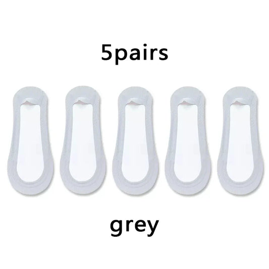 Women’s Non-Slip Invisible Ice Silk Socks – 5 Pairs, Seamless Low-Cut Boat Socks, Summer Breathable