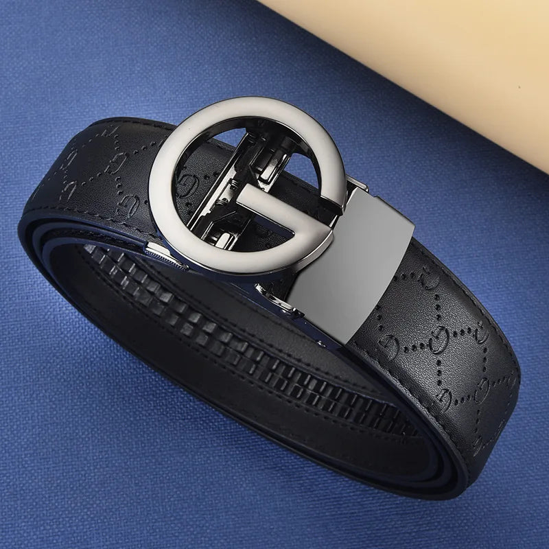 Men’s Designer Leather Belt - Double G Automatic Alloy Buckle, Premium Waist Strap for Jeans