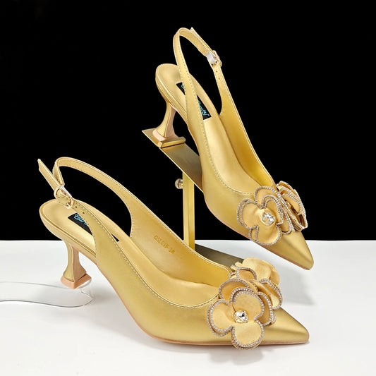 Women’s Pointed Toe Shoes & Bag Set - Floral Decoration, Elegant Party & Daily Wear