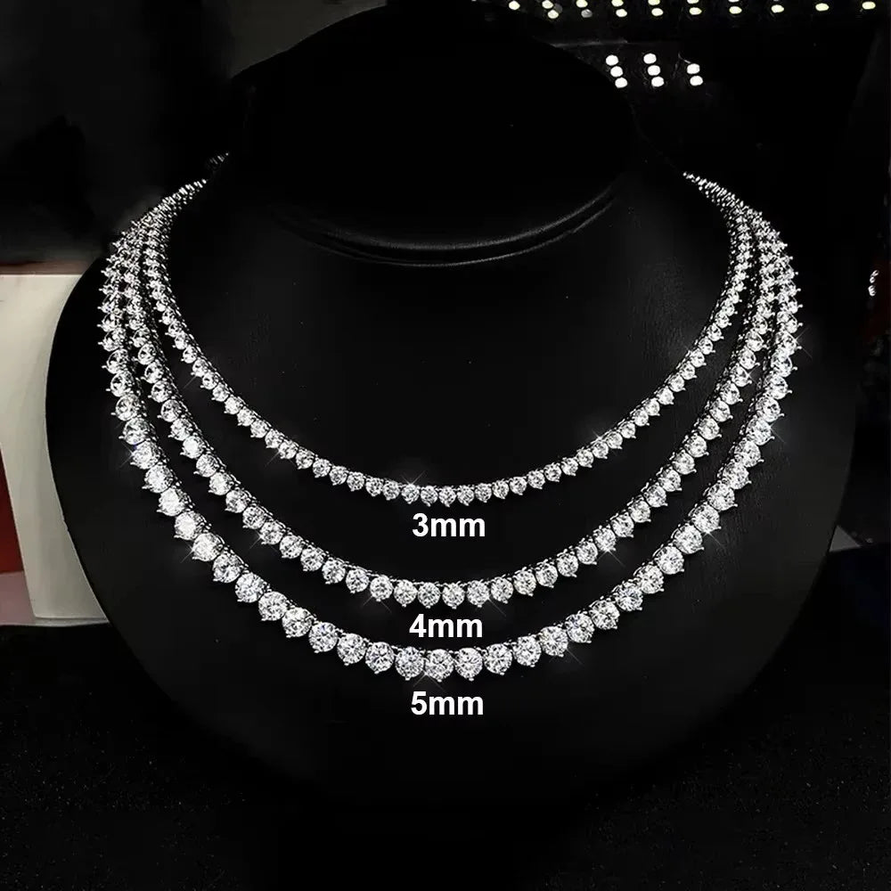 MUXIFC 18K Gold Plated 925 Sterling Silver Moissanite Tennis Necklace - 3-Claw Setting Lab Diamond Chain for Men & Women, GRA Certified Hip Hop Jewelry