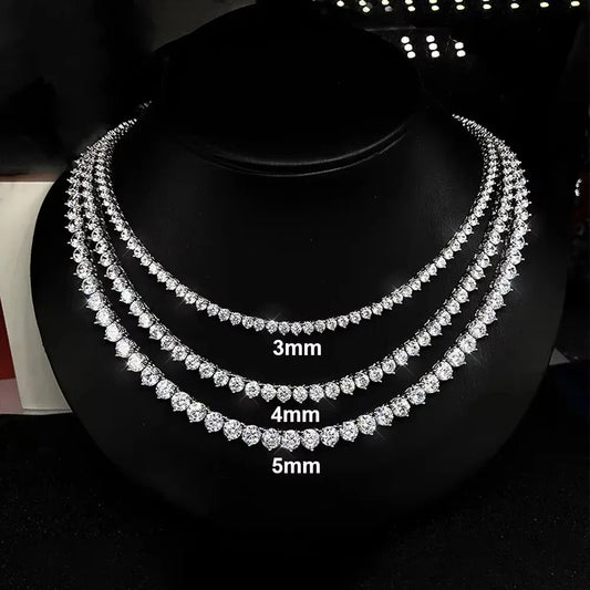 MUXIFC 18K Gold Plated 925 Sterling Silver Moissanite Tennis Necklace - 3-Claw Setting Lab Diamond Chain for Men & Women, GRA Certified Hip Hop Jewelry