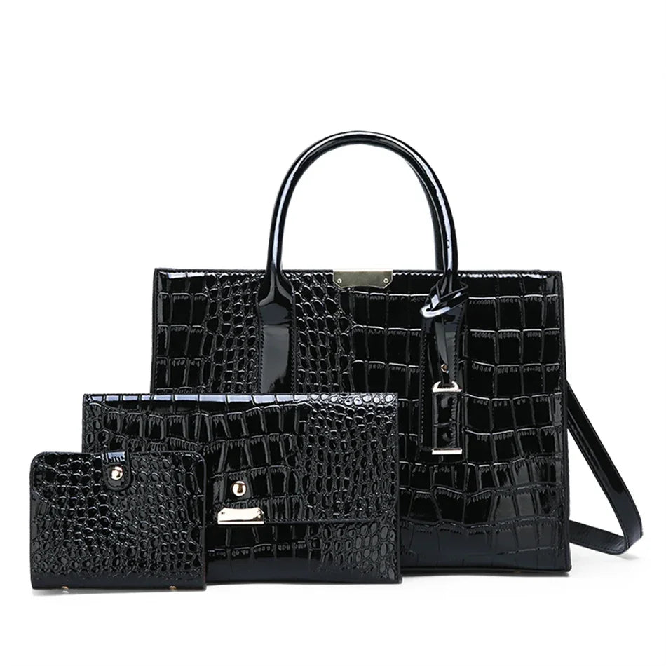 CrystalCroc Luxe Patent Leather Shoulder Tote - Designer Handbag for Women
