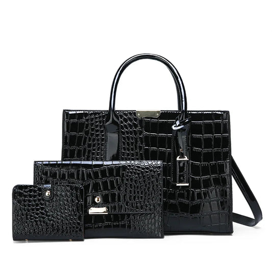 CrystalCroc Luxe Patent Leather Shoulder Tote - Designer Handbag for Women
