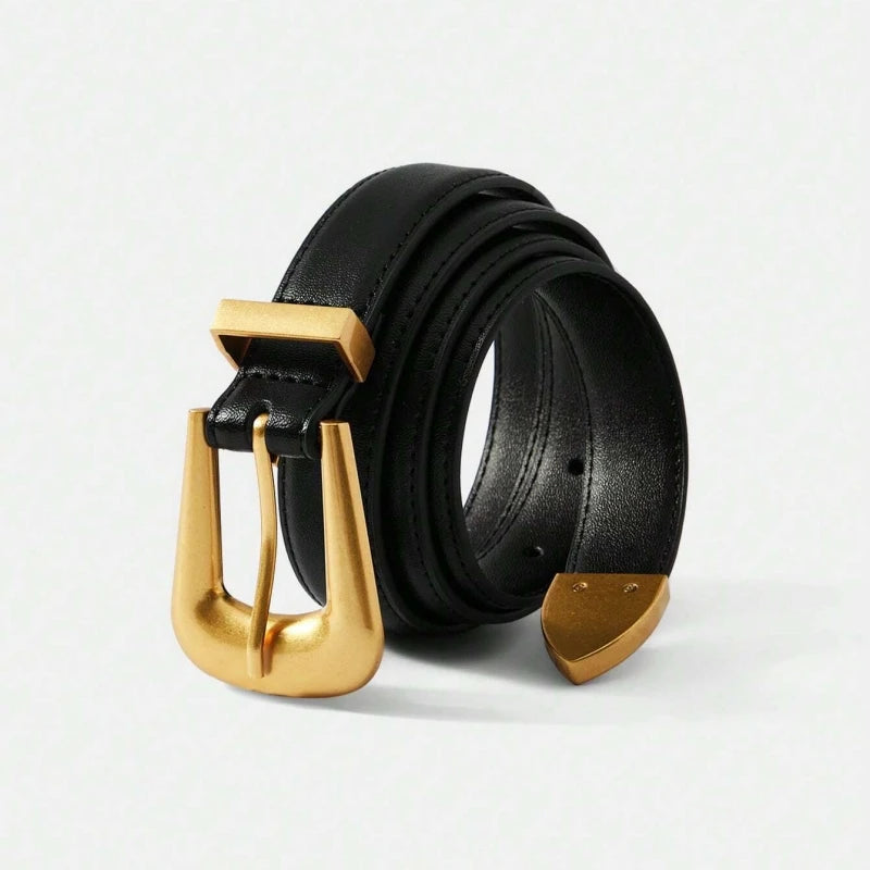 Women’s Genuine Burgundy Leather Belt - Gold Metal Buckle, Luxury Casual Strap for Jeans & Dresses